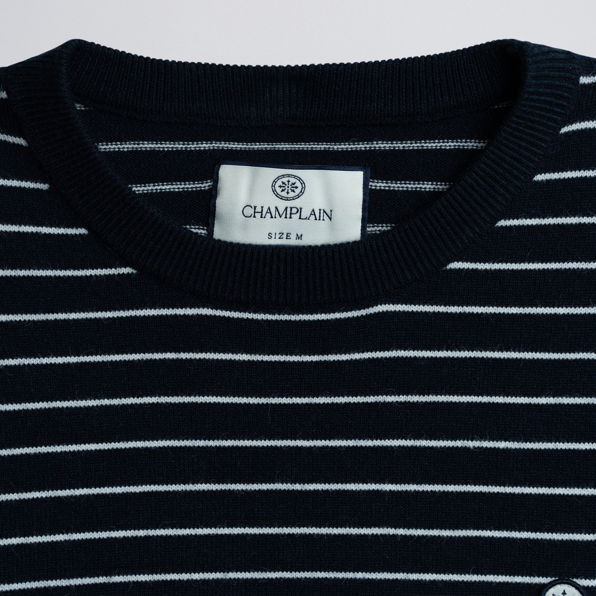 Striped Knit Sweater - Navy w/ Creme Stripe