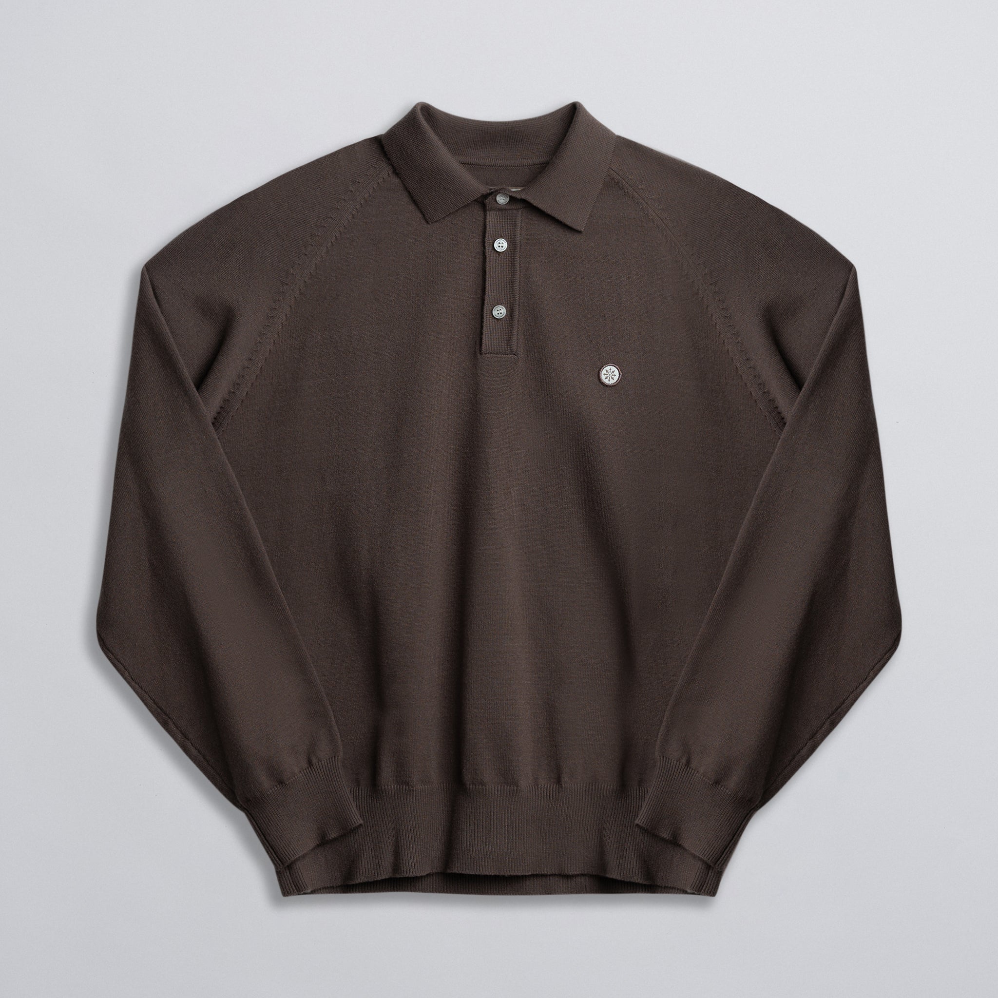 Long Sleeve Knit Polo - Brown