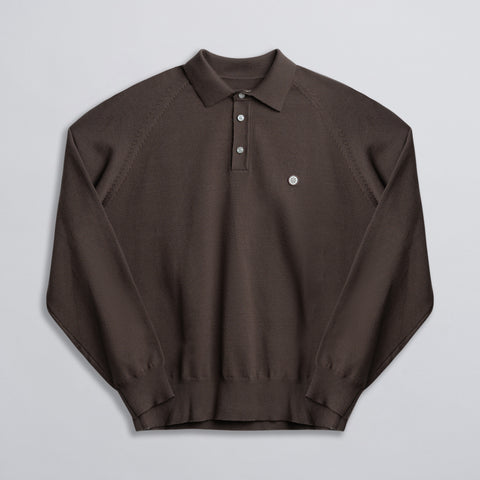 Long Sleeve Knit Polo - Brown thumbnail