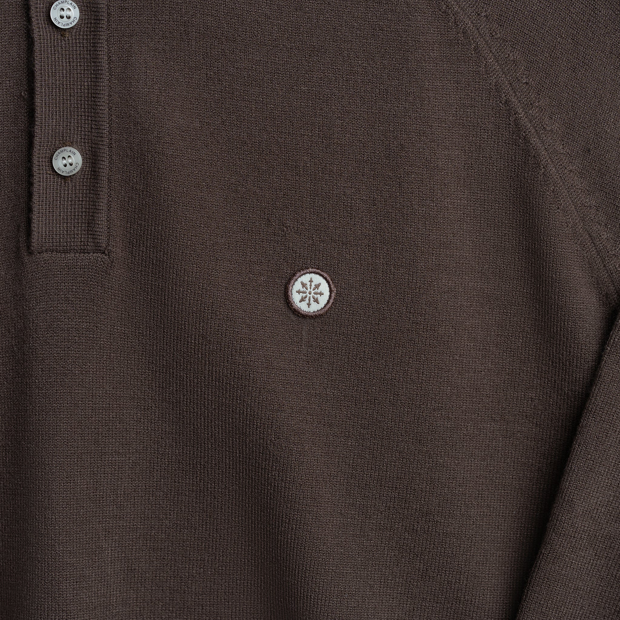 Long Sleeve Knit Polo - Brown