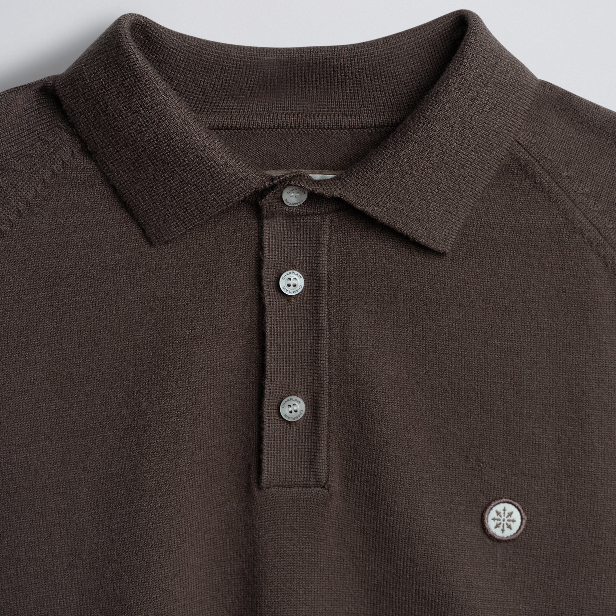 Long Sleeve Knit Polo - Brown
