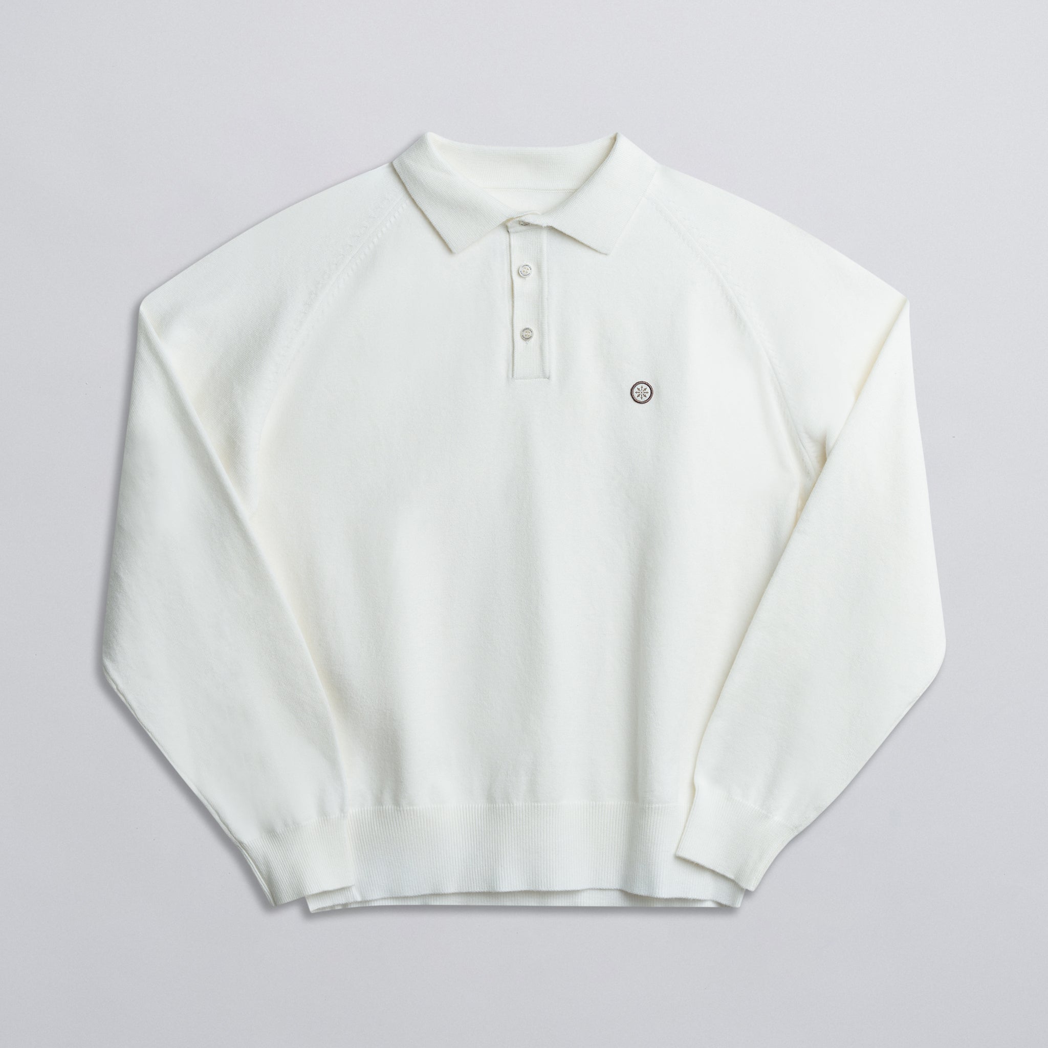 Long Sleeve Knit Polo - Creme