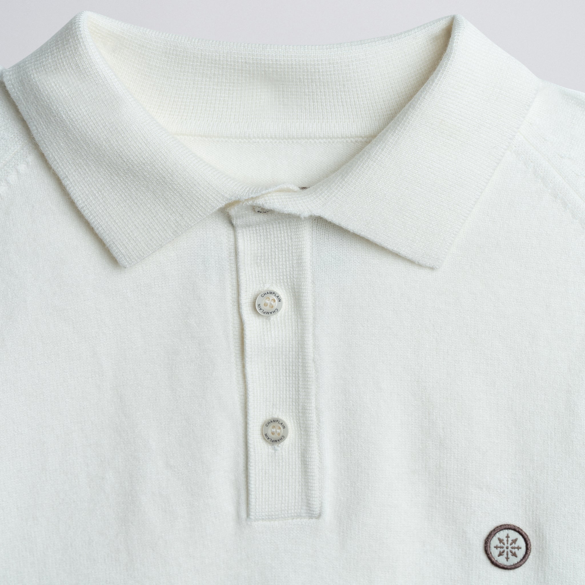 Long Sleeve Knit Polo - Creme