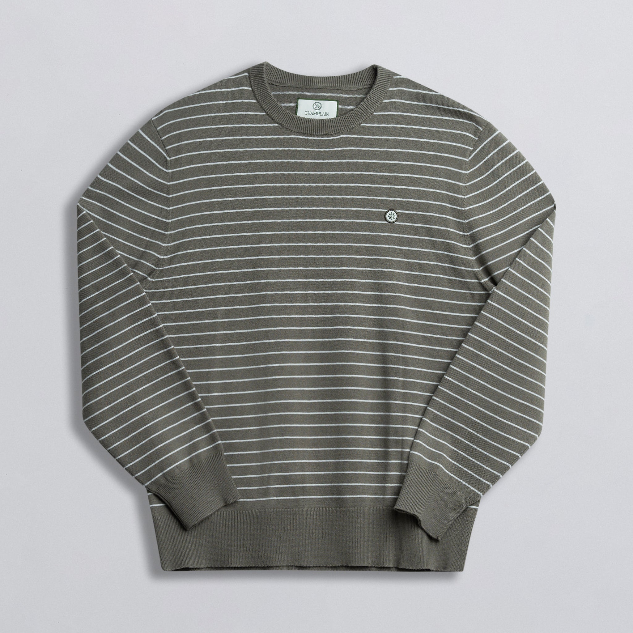 Striped Knit Sweater - Olive w/ Creme Stripe