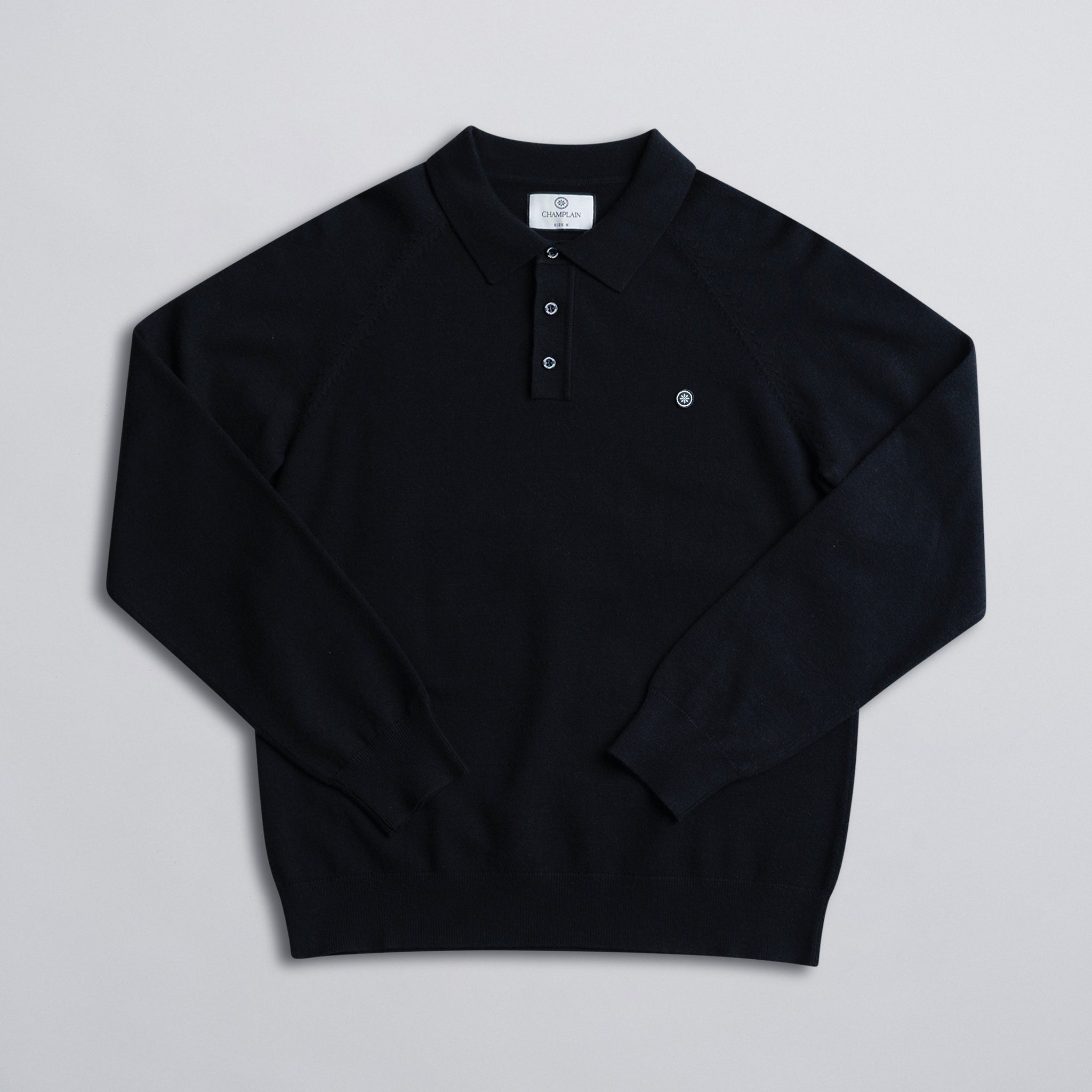 Long Sleeve Knit Polo Black