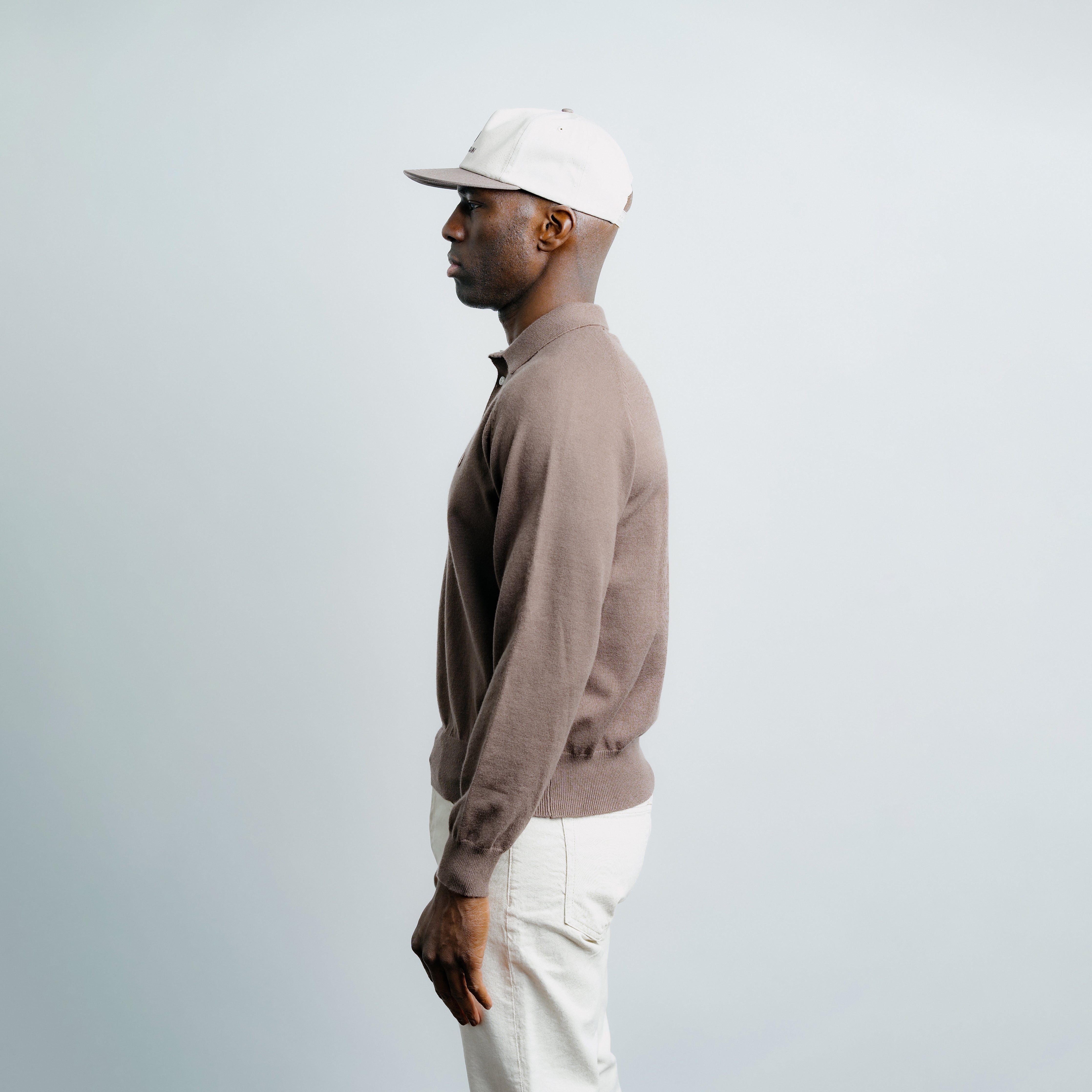 Long Sleeve Knit Polo - Brown