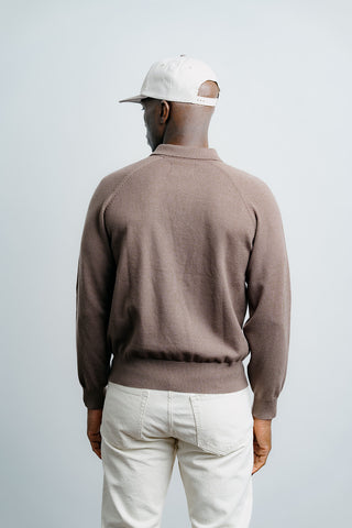 Long Sleeve Knit Polo - Brown thumbnail