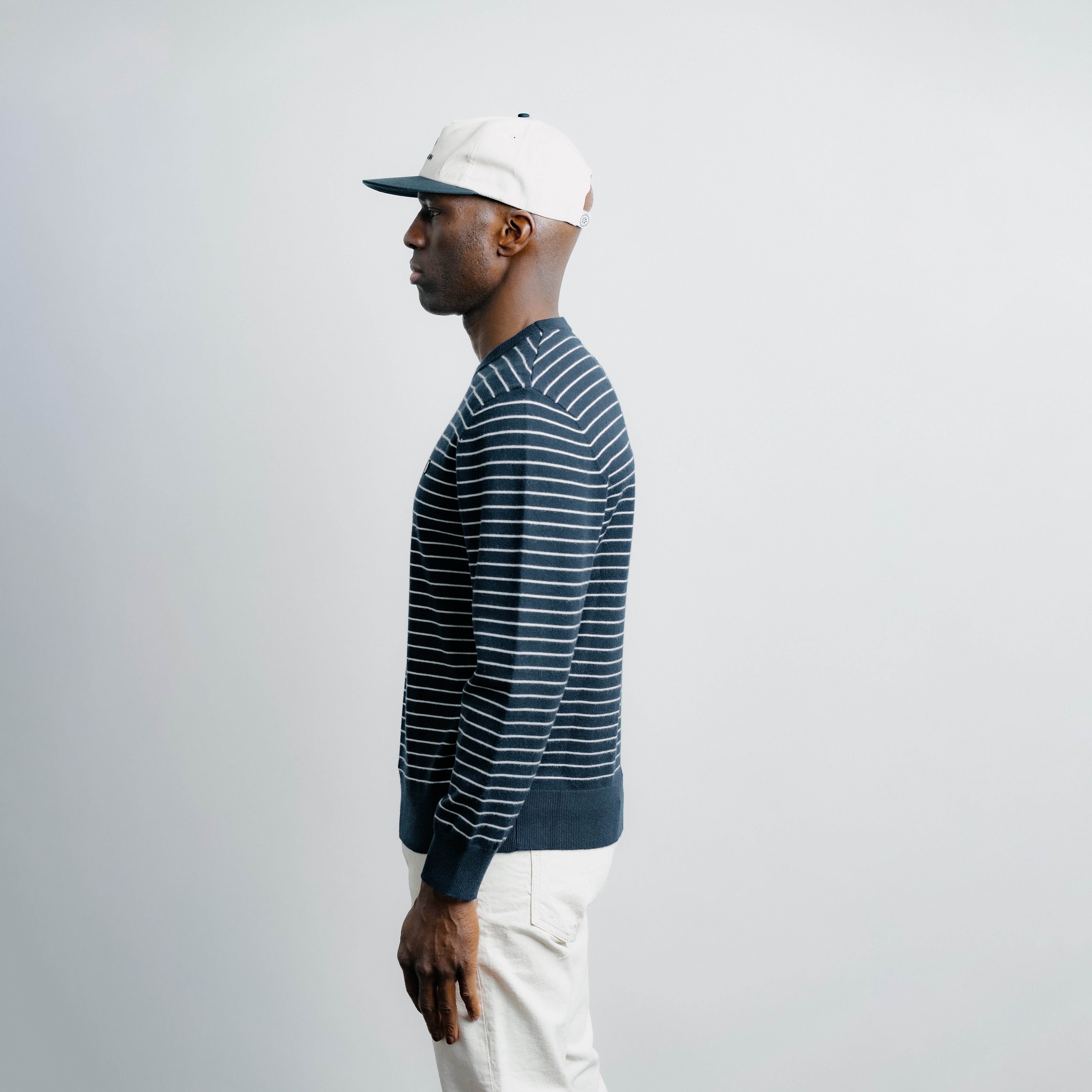 Striped Knit Sweater - Navy w/ Creme Stripe