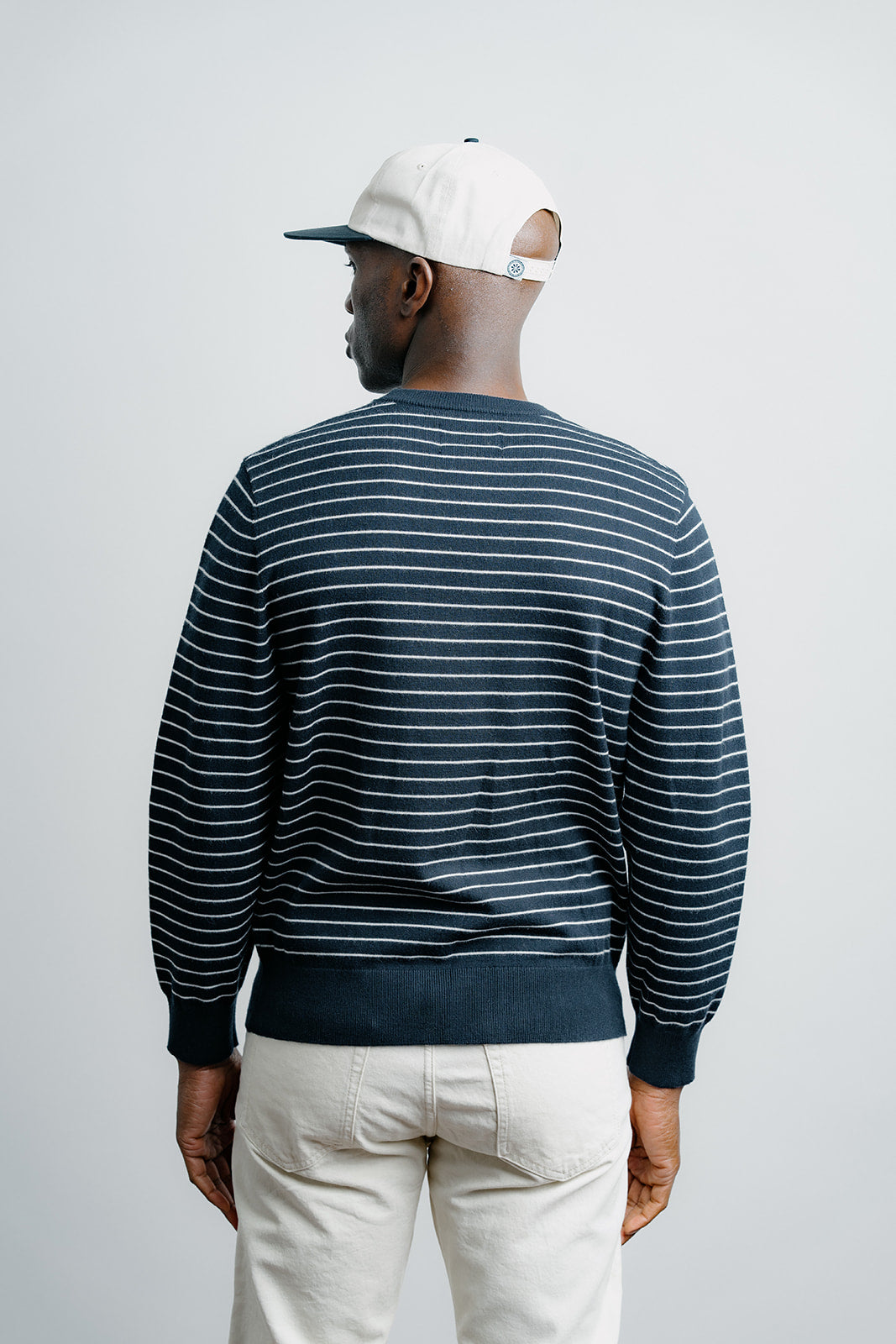 Striped Knit Sweater - Navy w/ Creme Stripe