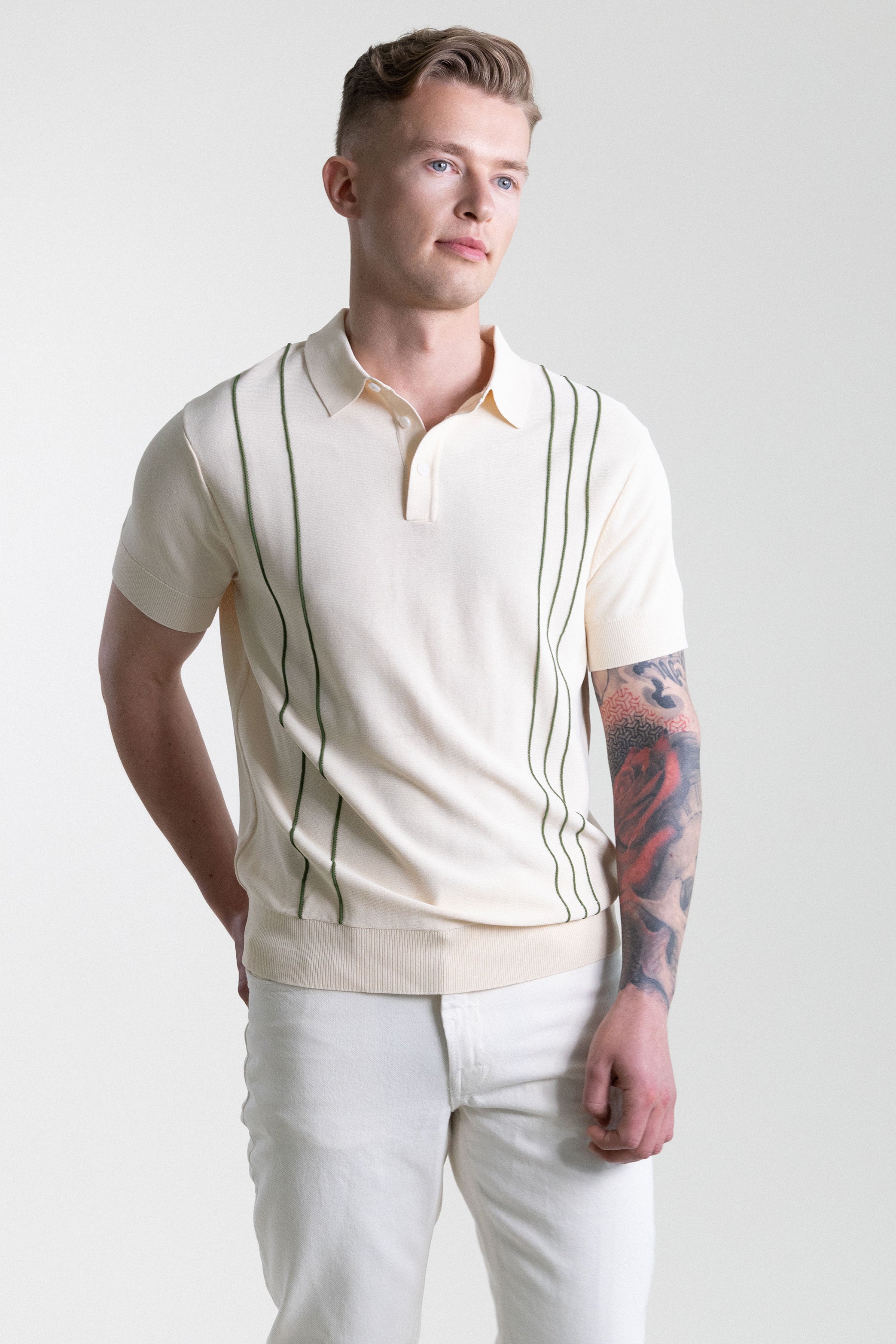 Vintage Knit Polo Shirt - Creme & Green – Champlain Shop