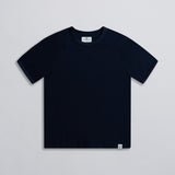 A navy colored basic raglan tee with ribbed neck, displayed against a neutral background.
