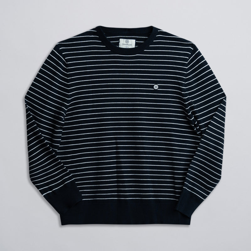 Striped Knit Sweater - Navy w/ Creme Stripe