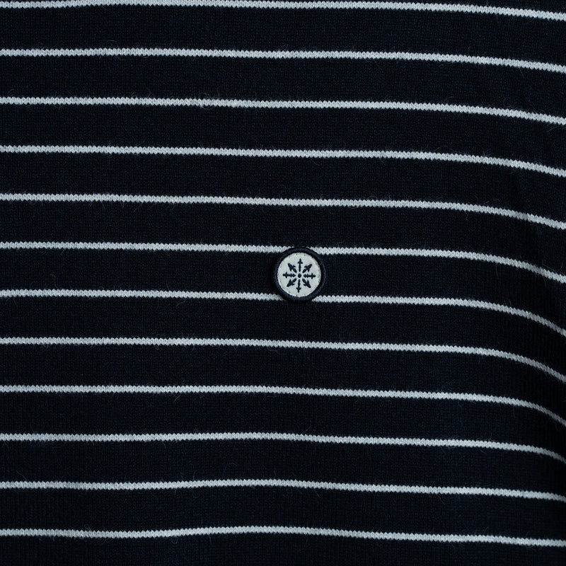 Striped Knit Sweater - Navy w/ Creme Stripe