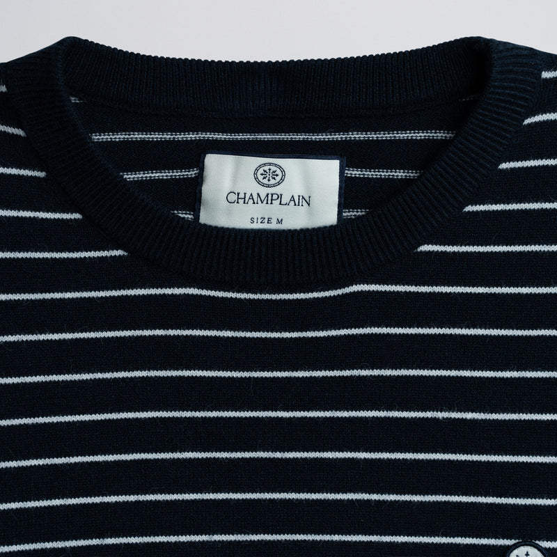 Striped Knit Sweater - Navy w/ Creme Stripe