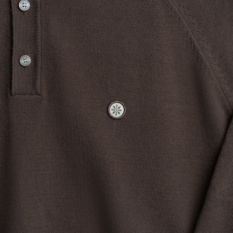 Long Sleeve Knit Polo - Brown