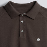 Long Sleeve Knit Polo - Brown