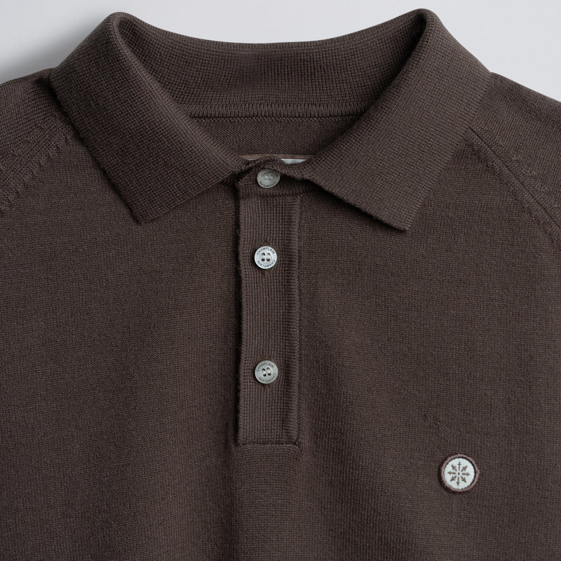 Long Sleeve Knit Polo - Brown