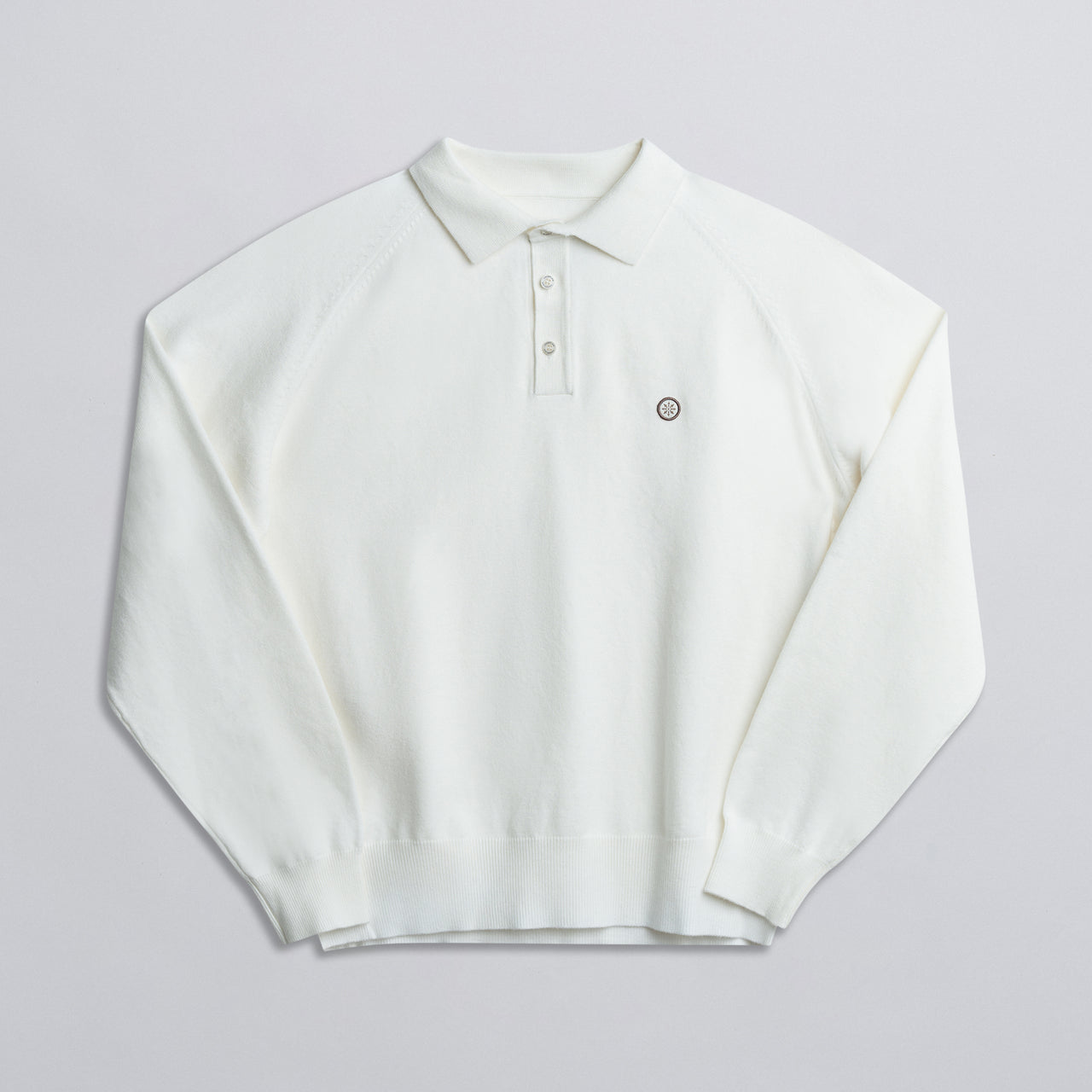 Long Sleeve Knit Polo - Creme