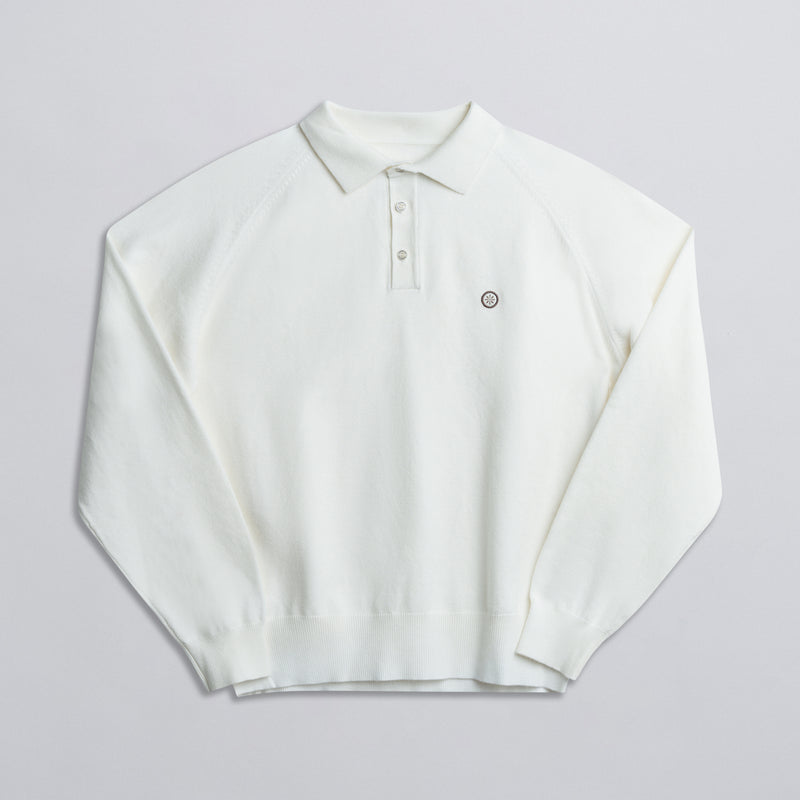 Long Sleeve Knit Polo - Creme