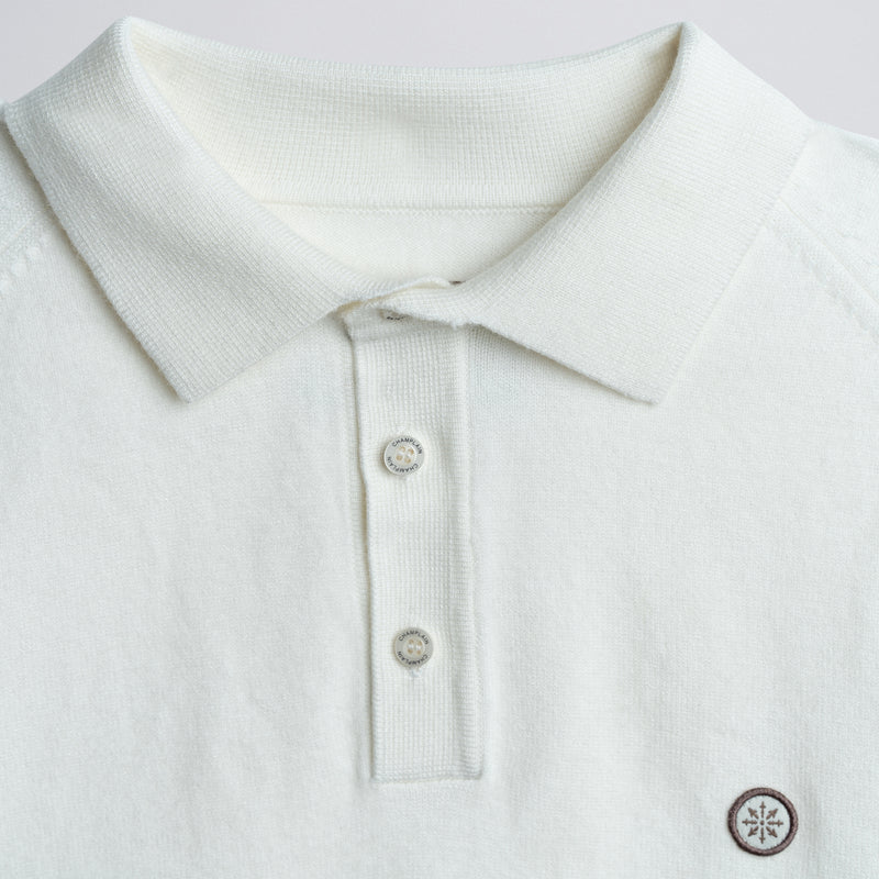 Long Sleeve Knit Polo - Creme