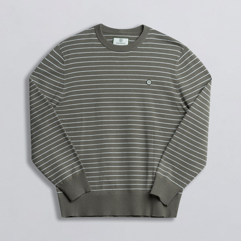 Striped Knit Sweater - Olive w/ Creme Stripe