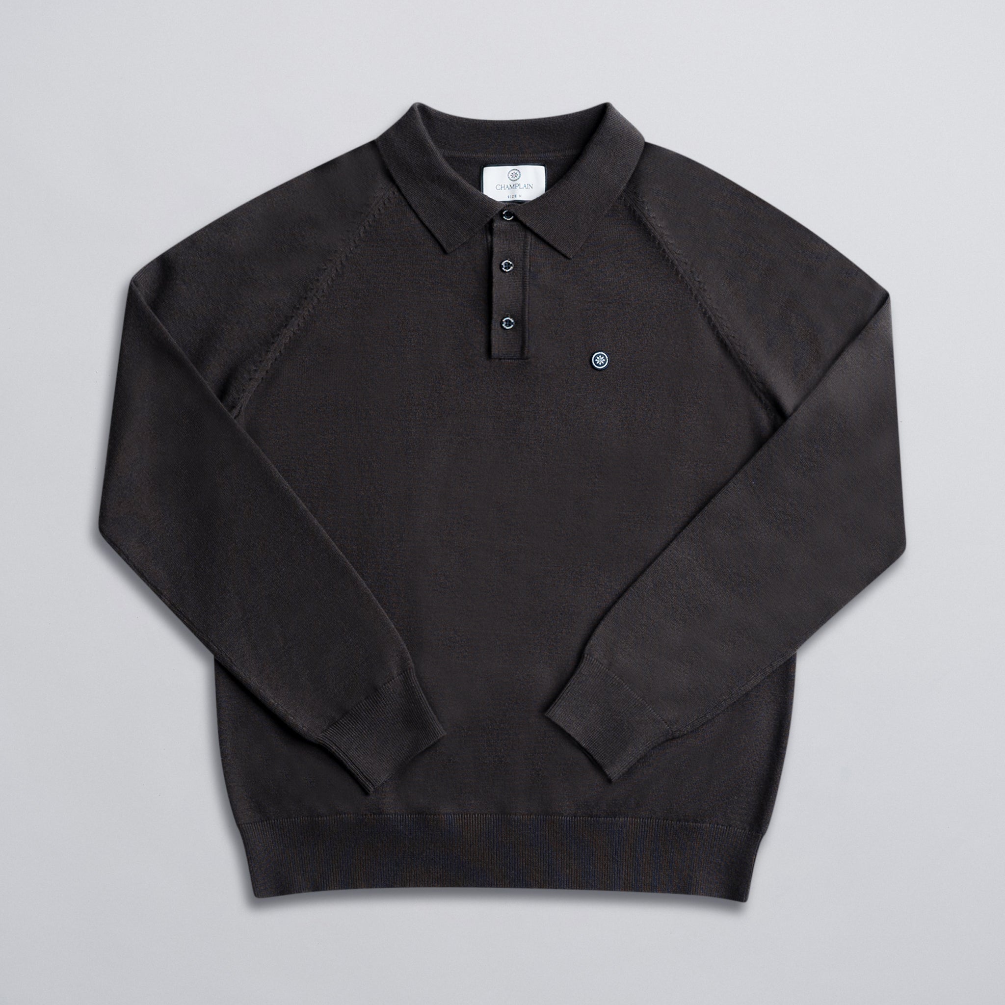 Long Sleeve Knit Polo Espresso