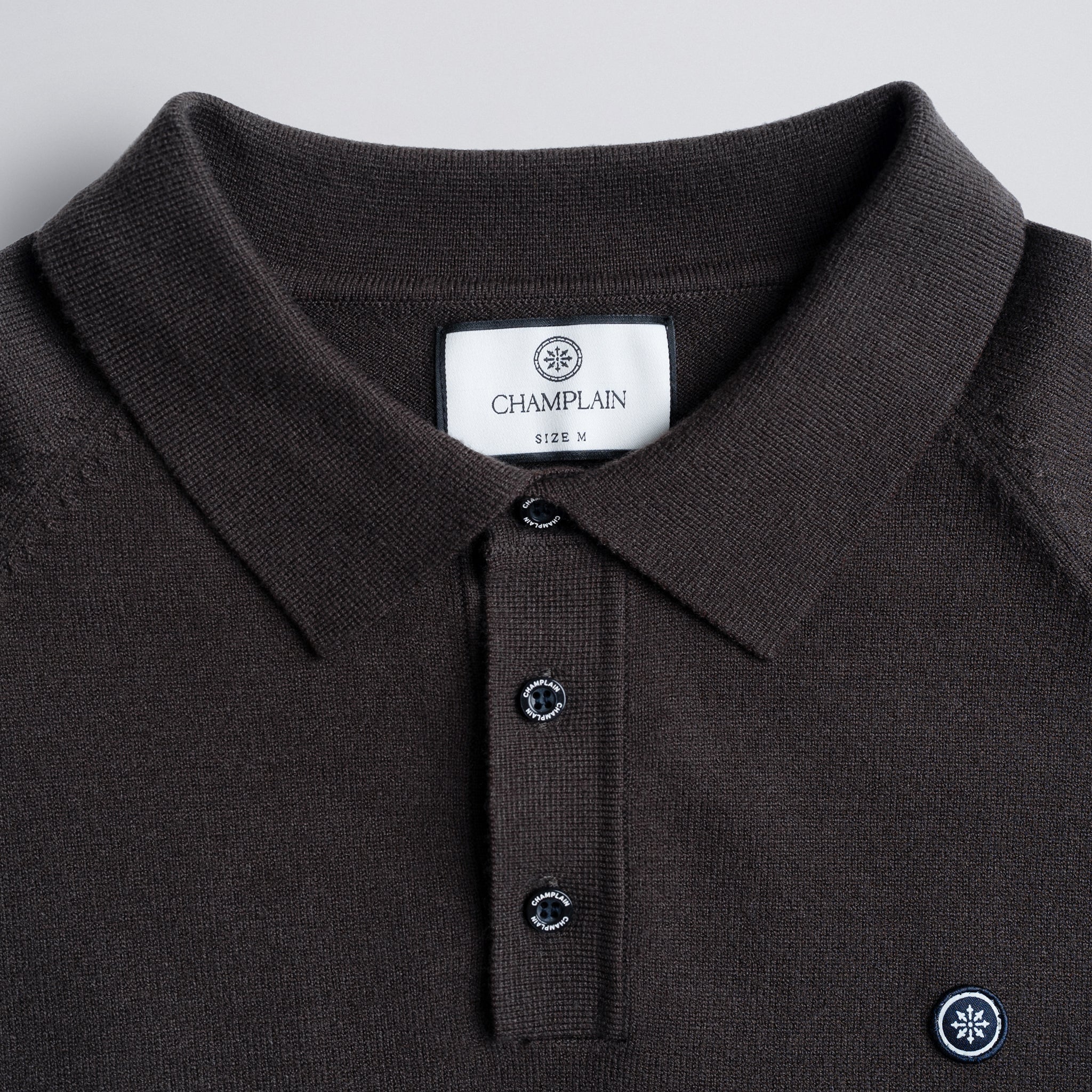 Long Sleeve Knit Polo Espresso