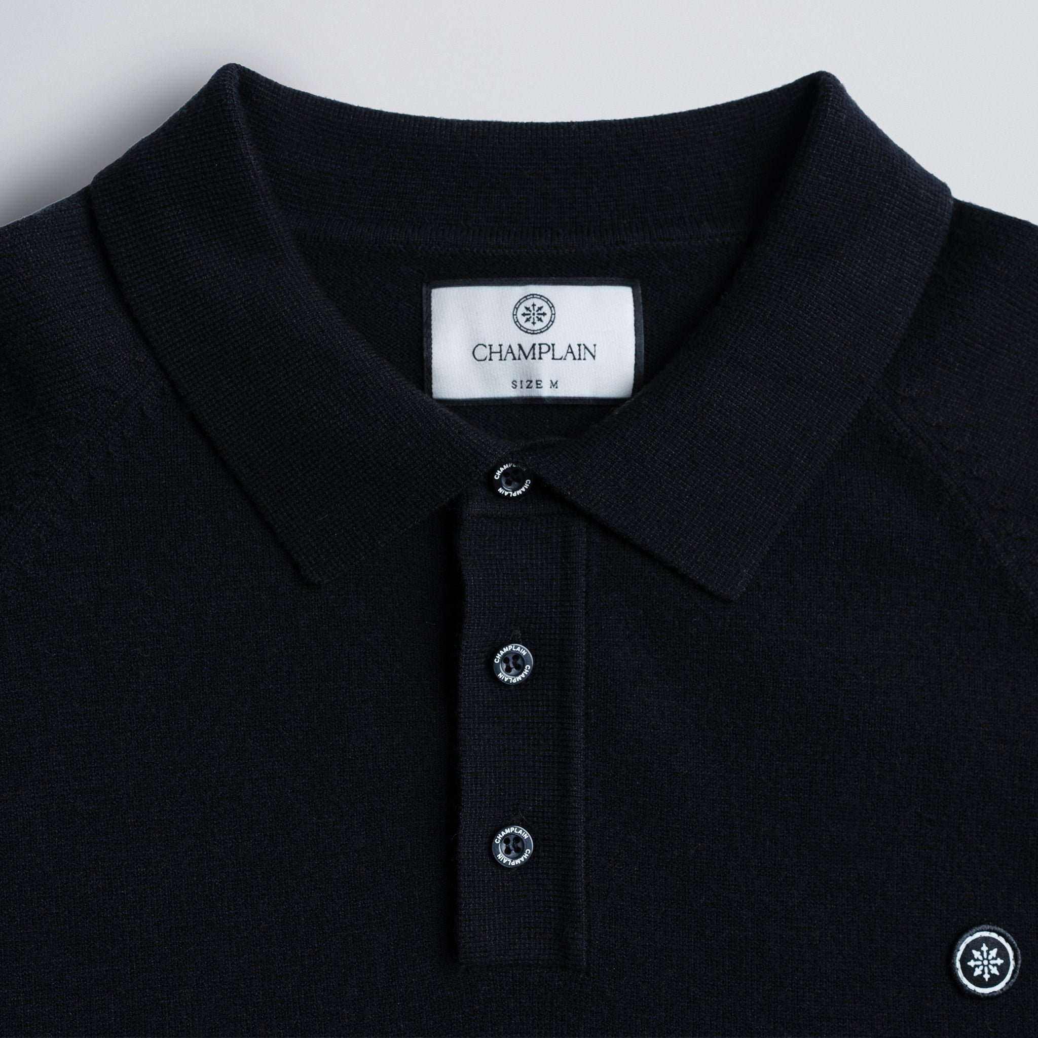 Long Sleeve Knit Polo Black