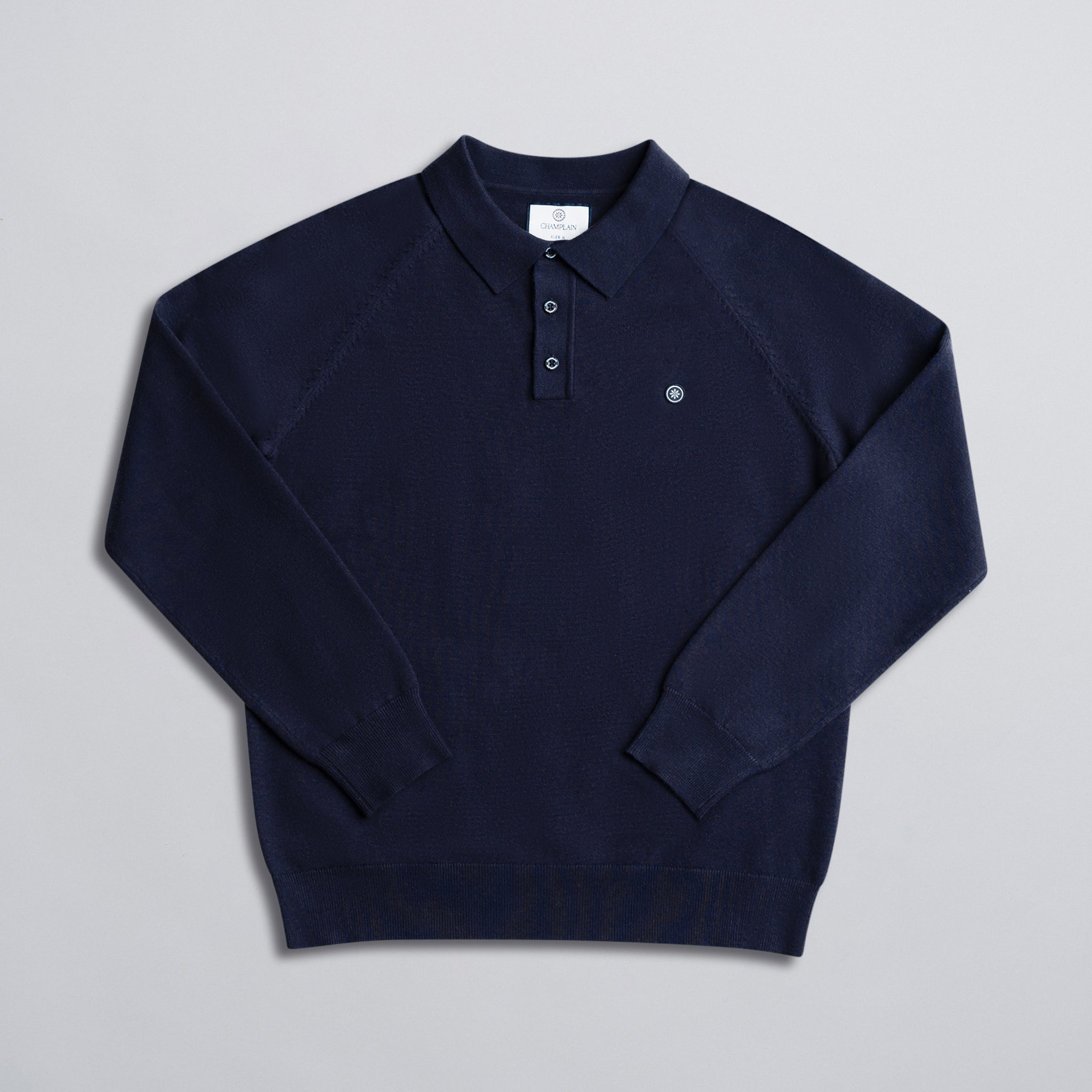 Long Sleeve Knit Polo Navy