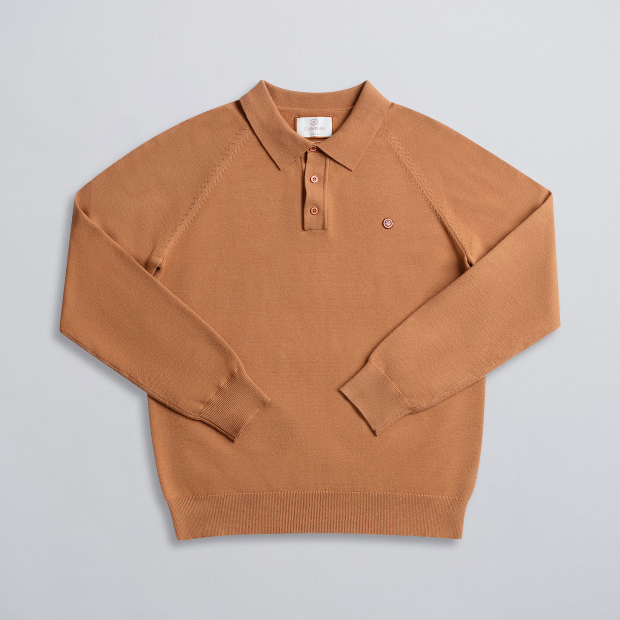 Long Sleeve Knit Polo Rust