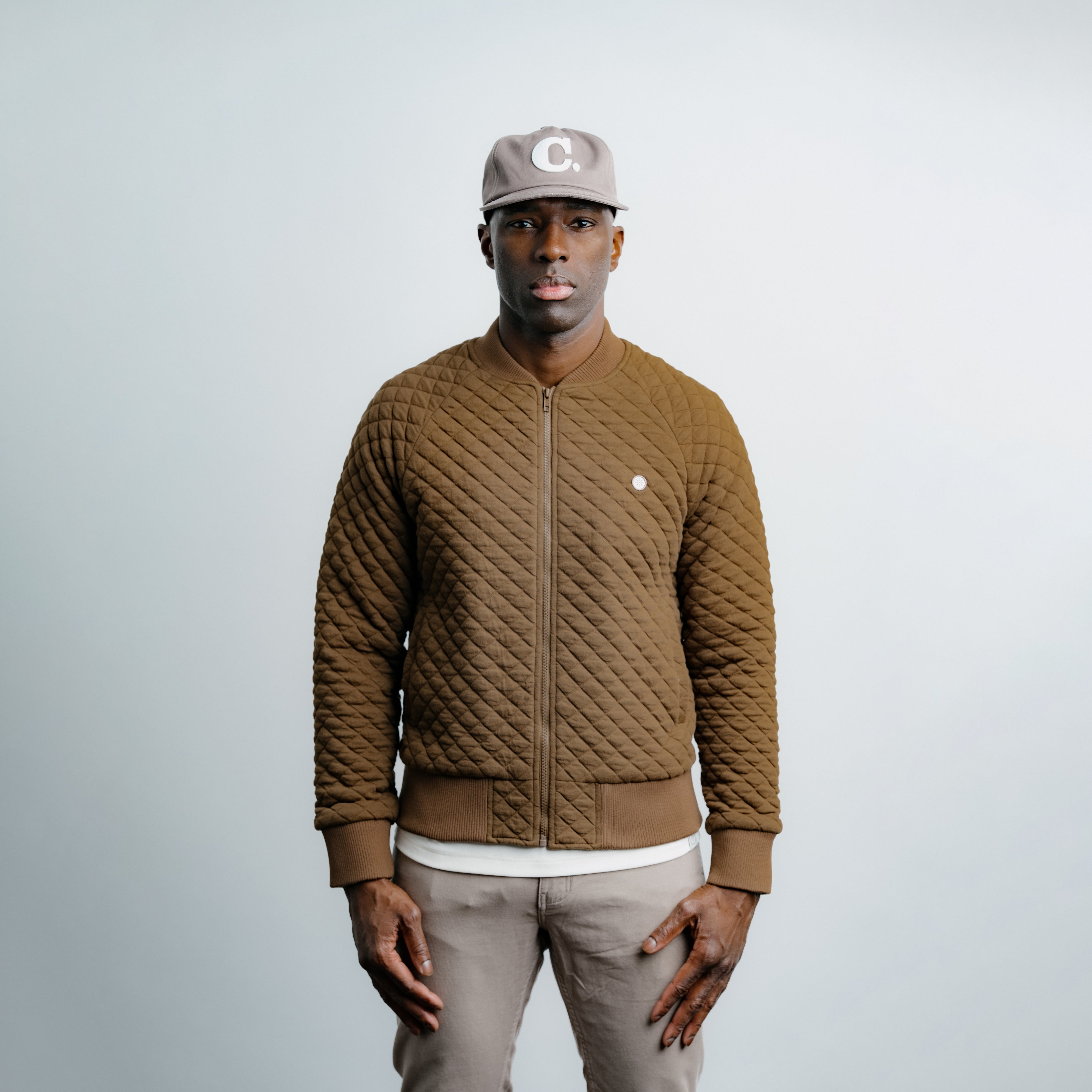 Full Zip Bomber Jacket Brown