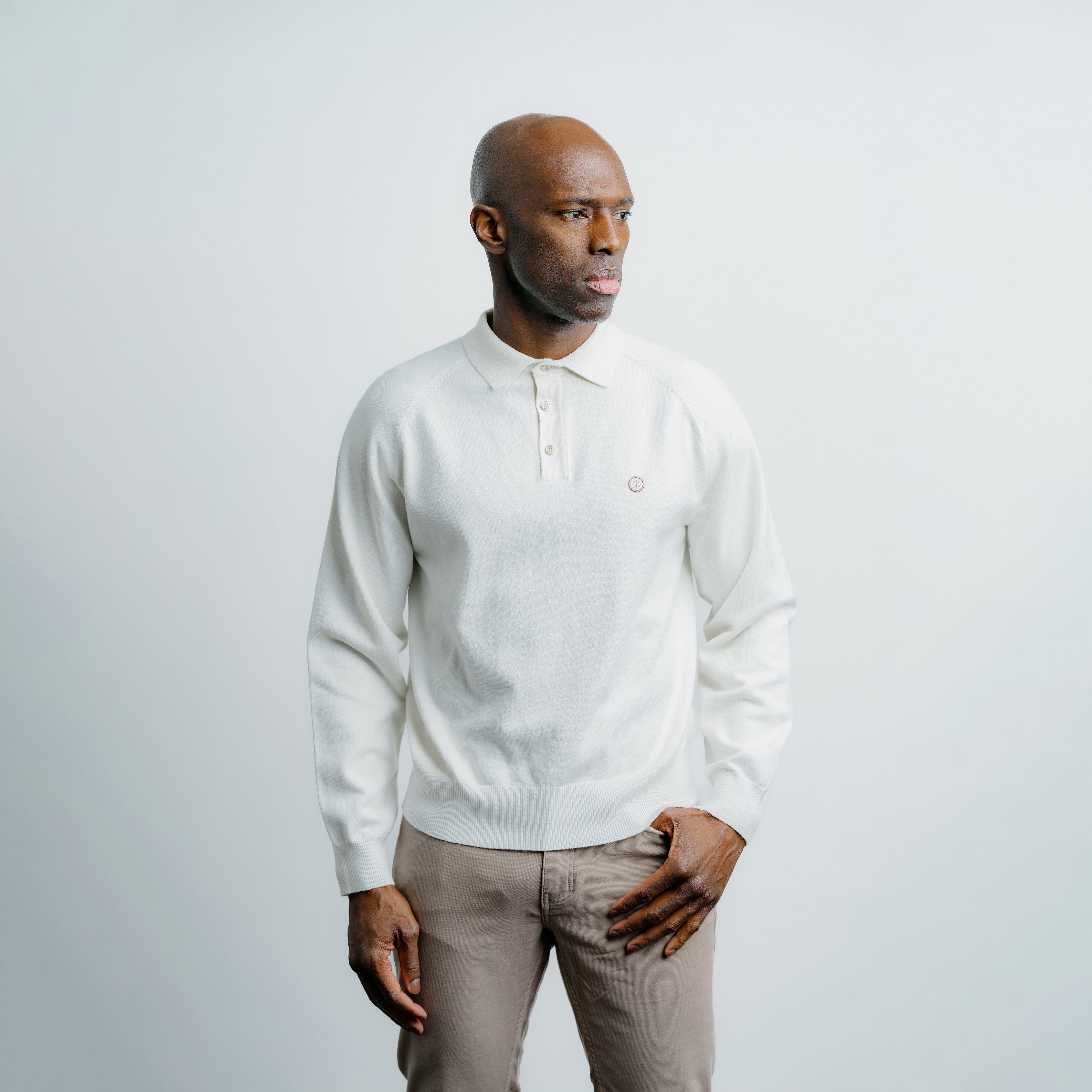 Long Sleeve Knit Polo - Creme