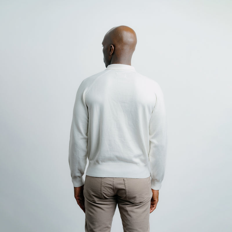 Long Sleeve Knit Polo - Creme