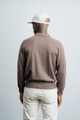 Long Sleeve Knit Polo - Brown