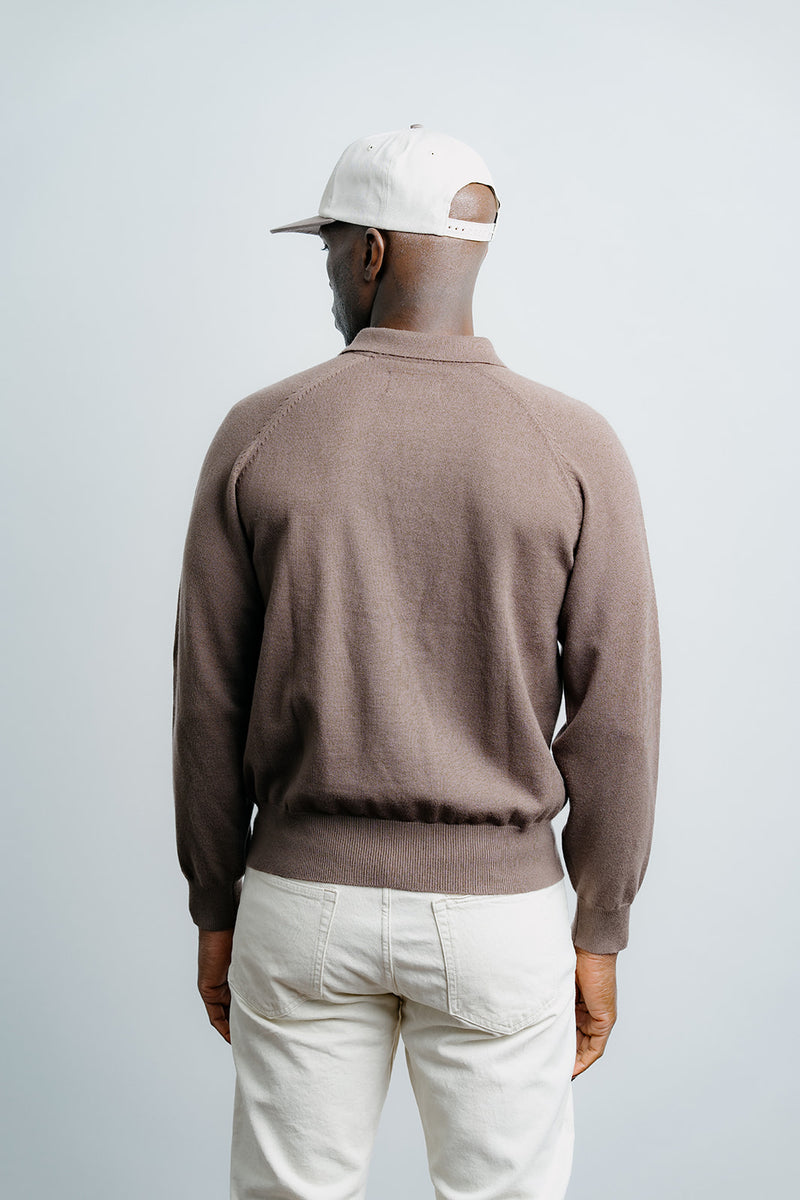 Long Sleeve Knit Polo - Brown