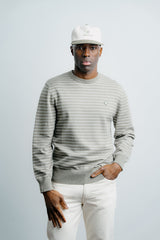 Striped Knit Sweater - Olive w/ Creme Stripe