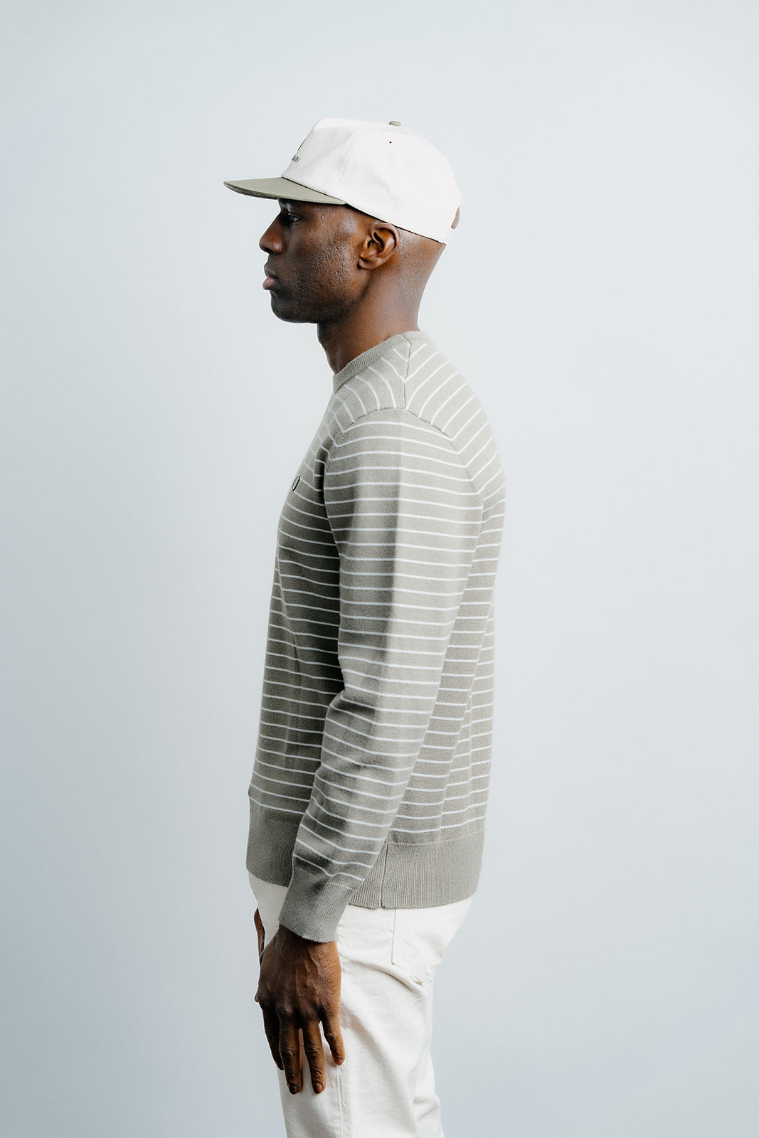 Striped Knit Sweater - Olive w/ Creme Stripe
