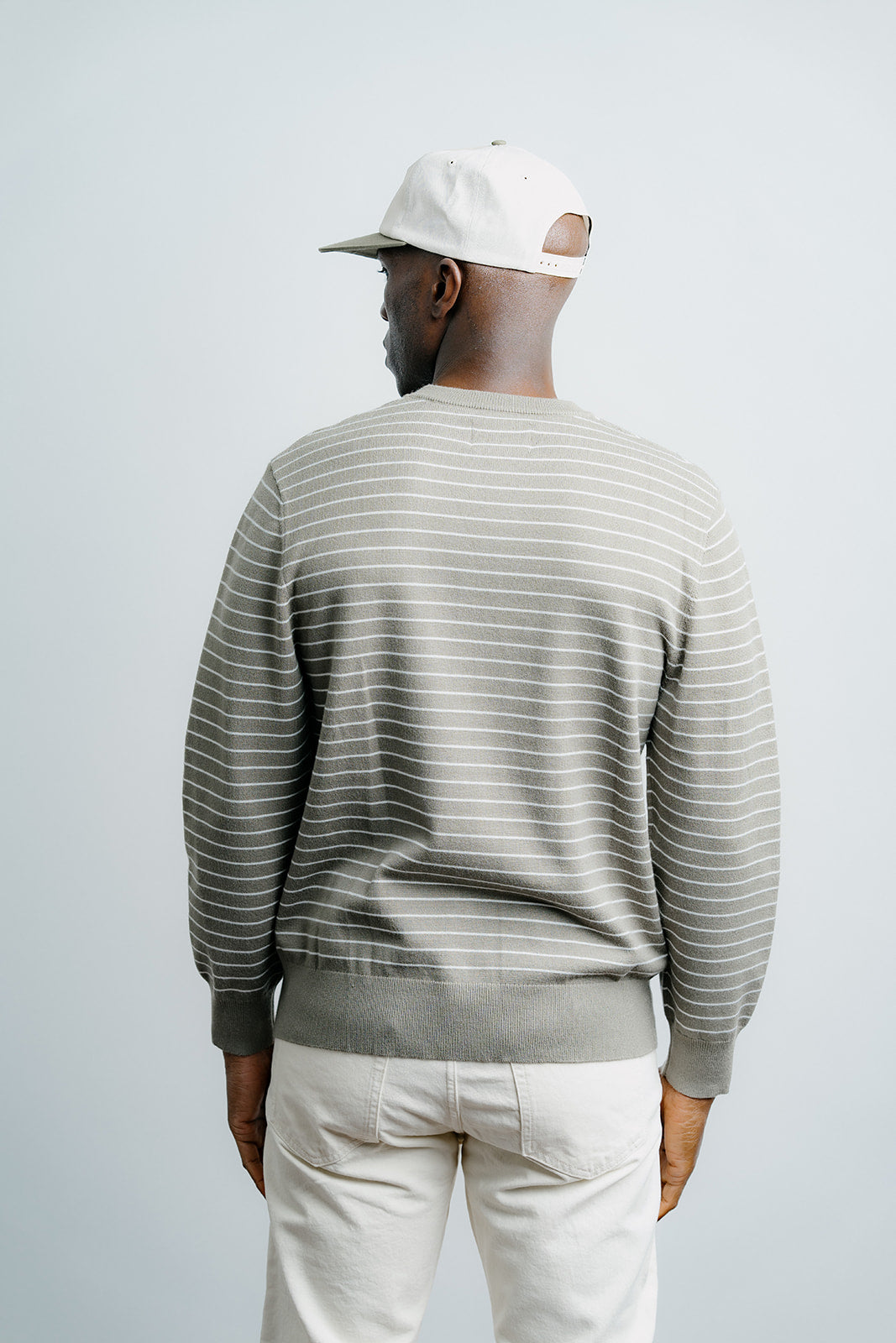 Striped Knit Sweater - Olive w/ Creme Stripe