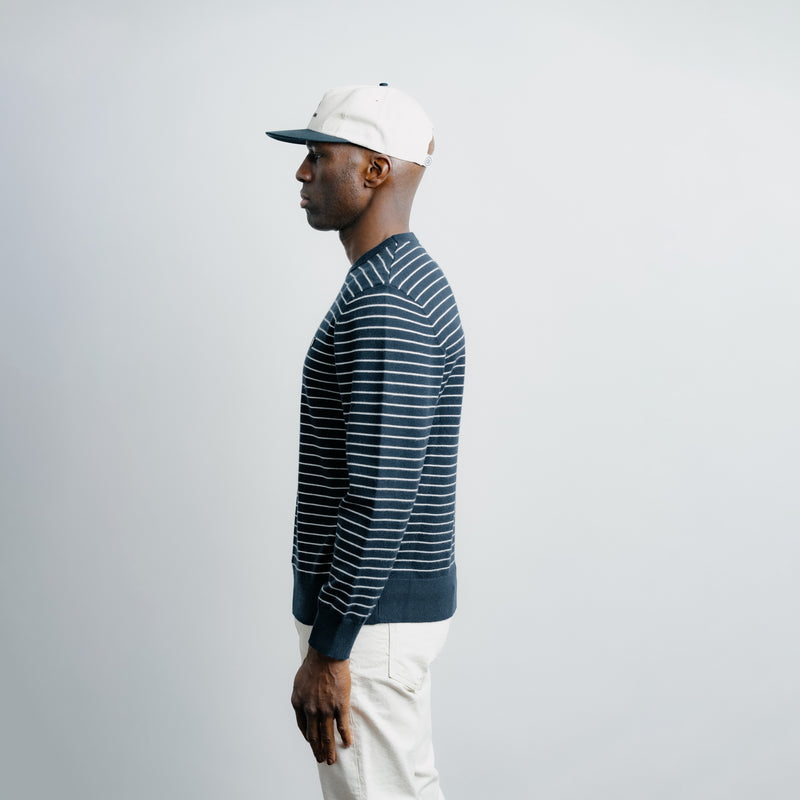 Striped Knit Sweater - Navy w/ Creme Stripe