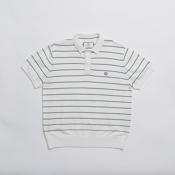 Stripe Knit Polo - White