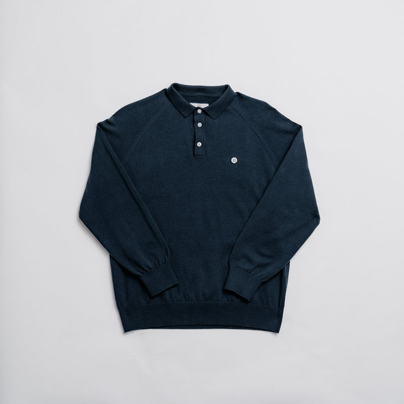 Long Sleeve Knit Polo Navy