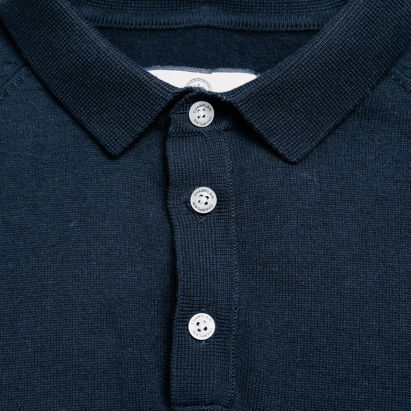 Long Sleeve Knit Polo Navy
