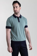 Two Tone Knit Polo Shirt - Green & Navy
