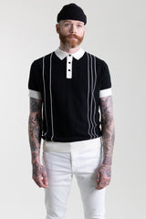 Vintage Knit Polo Shirt - Black & White