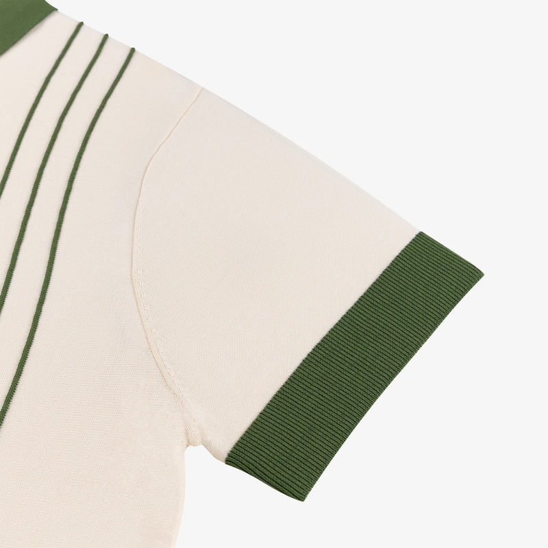 Vintage Knit Polo Shirt - Creme & Green