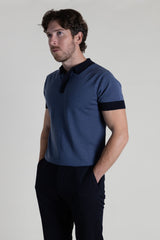 Two Tone Knit Polo Shirt - Blue & Navy